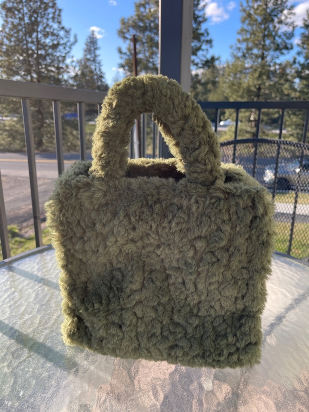 Plush Faux Fur Olive Green Tote Bag